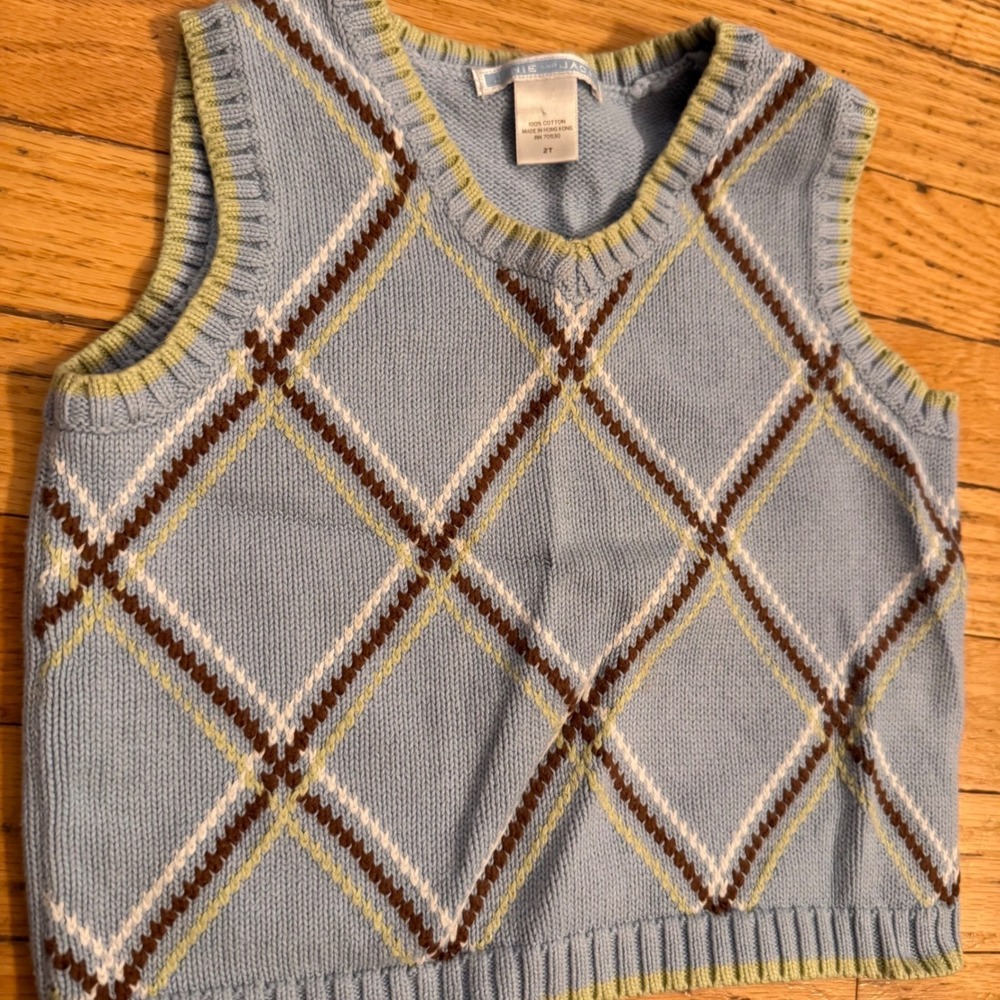 Janie and Jack‎ Boys Argyle Knit Sweater Vest Blue Brown Green 2T Preppy